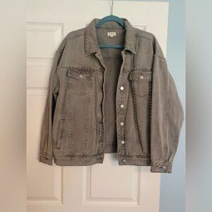 POL rhinestone gray jean jacket